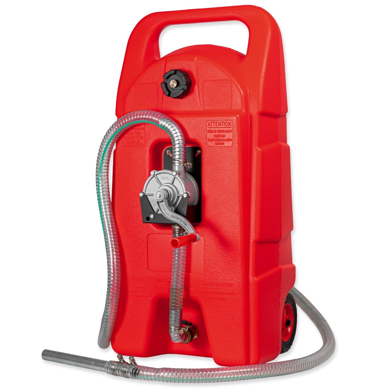 WALTER Kraftstofftrolley 53L, Benzinkanister aus HDPE mit Rädern | Handpumpe, Mobiler, 3 m Schlauch, 8L/min, für Diesel & Benzin, ideal für Boote & Offroad