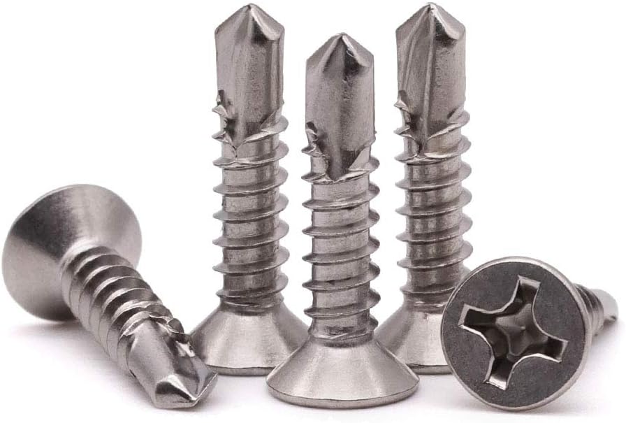 #6 x 1 Phillips Flat Head Sheet Metal Screws, Stainless Steel 410 Self Drilling Screws for Metal, Countersunk Head, Phillips Drive, Self Tapping, 100 Pack