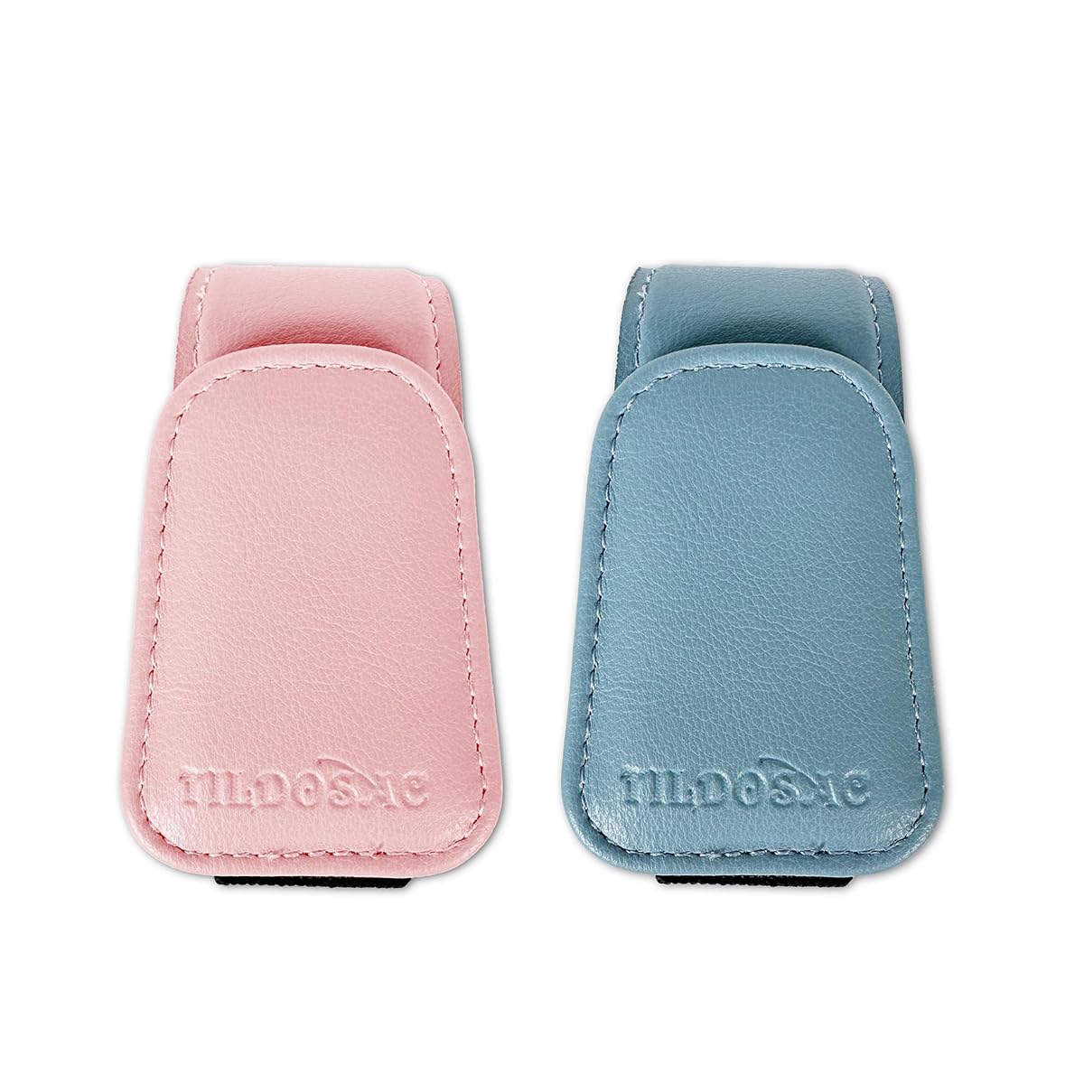 TILDOSAC 2 Pack Sunglasses Holder for Car Visor, Leather Magnetic Sunglass Holder for Car with Clip (Blue+Pink)