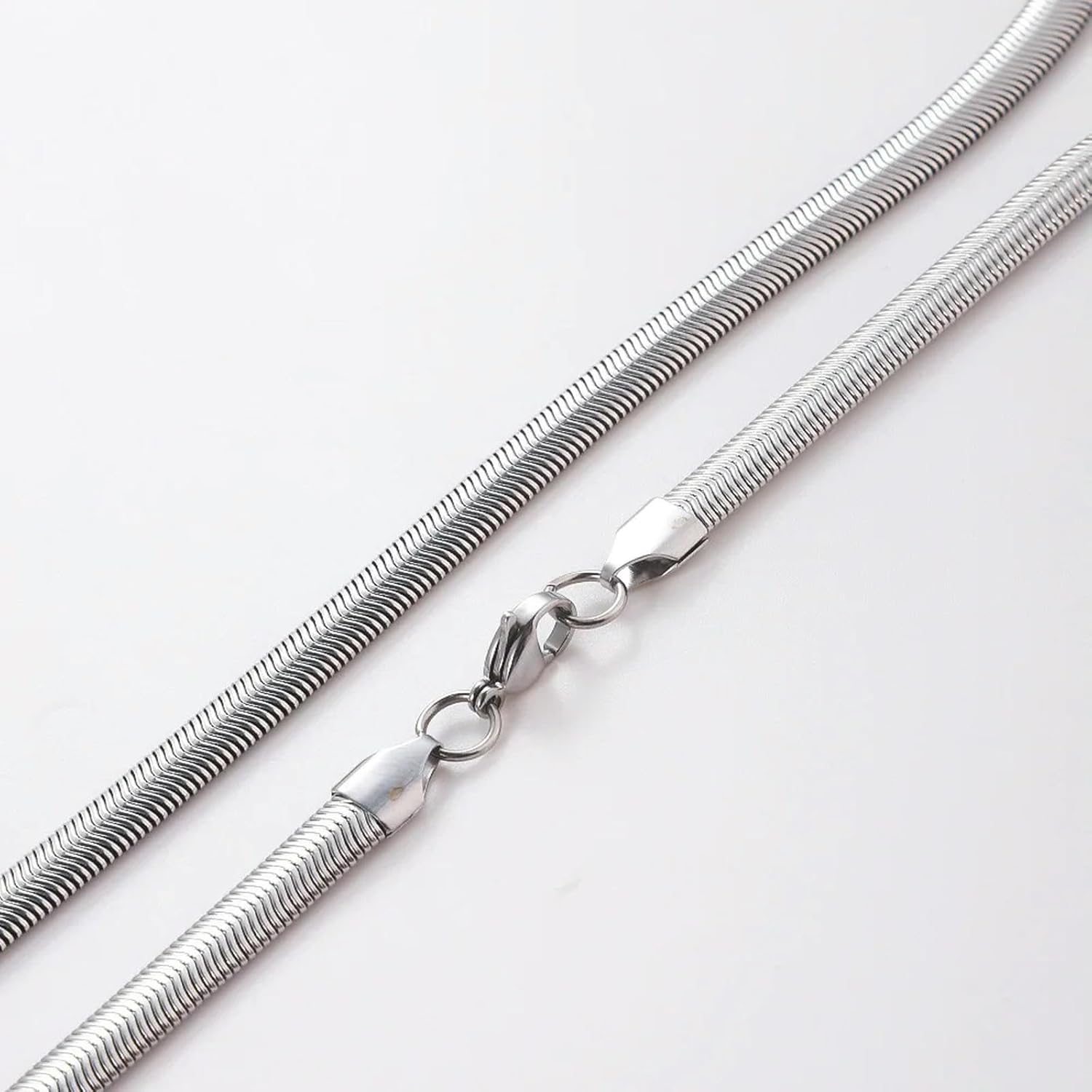 [ORBELLEE] 5MM シルバーメッキ ヘリンボーン フラットスネークチェーンネックレス レディース ヒップホップ ゴールド