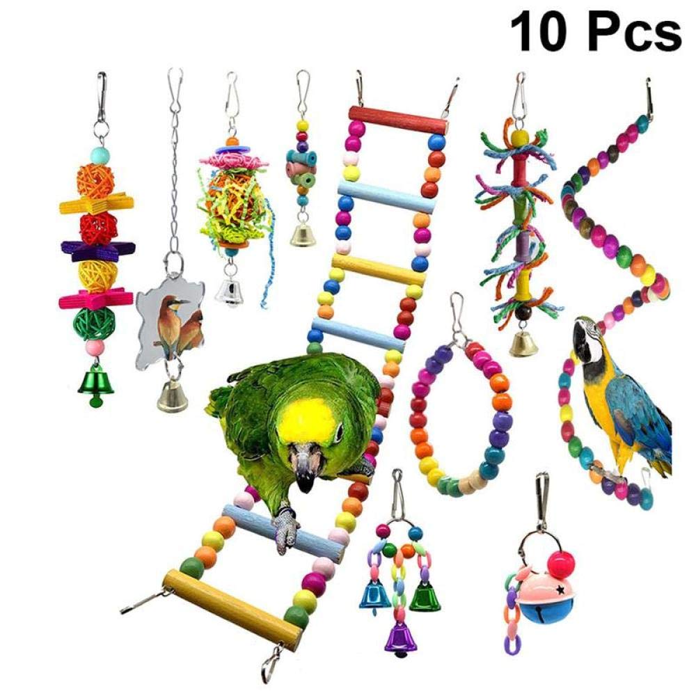 Vogelschaukeln 10St Set Tierbedarf Papageienspielzeug Holzglocke Kreative Lustige Leiter Käfig Zubehör Biss Spielzeug Kauspielzeug 2Set