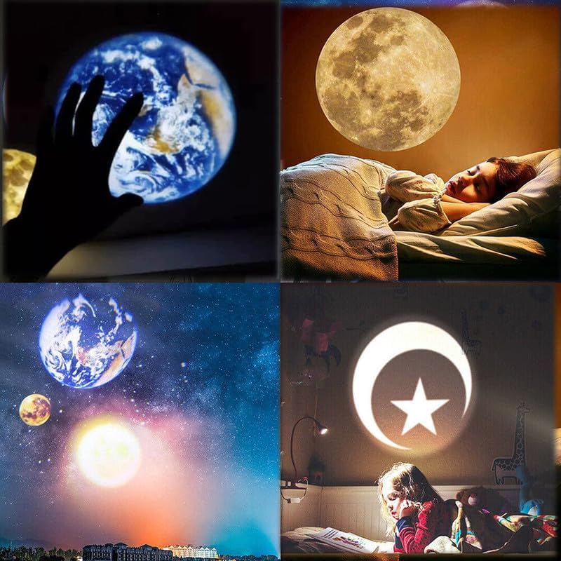 Image of Galaxy Projector Light with Tripod Stand, Earth and Moon Projection, USB Powered, Adjustable Angle, Space Theme Room Decor (Earth)