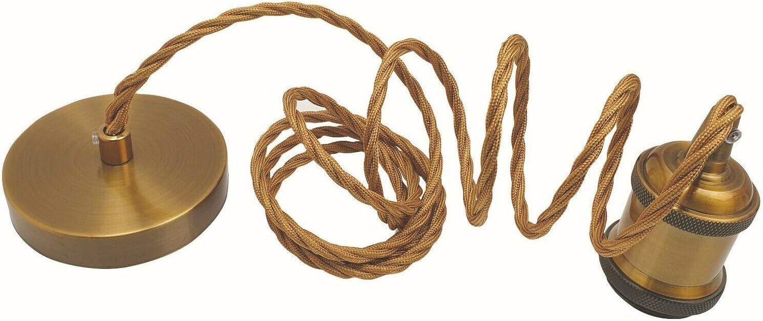 Yellow Brass E27 Pendant Light Kit with 195cm Twisted Braided Cable