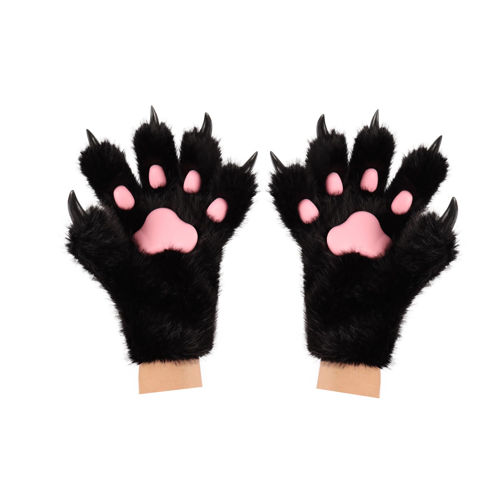 Flauschige Ohren Schwanz und Katzenpfoten Handschuhe Set Kostümzubehör für Halloween Weihnachten Karneval und Partys