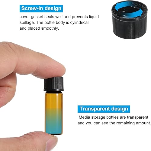 Miniatura 4 de PATIKIL Botella de almacenamiento multimedia de 0.1 fl oz, paquete de 15 botellas de vidrio con tapa de rosca de plástico para laboratorio en casa,