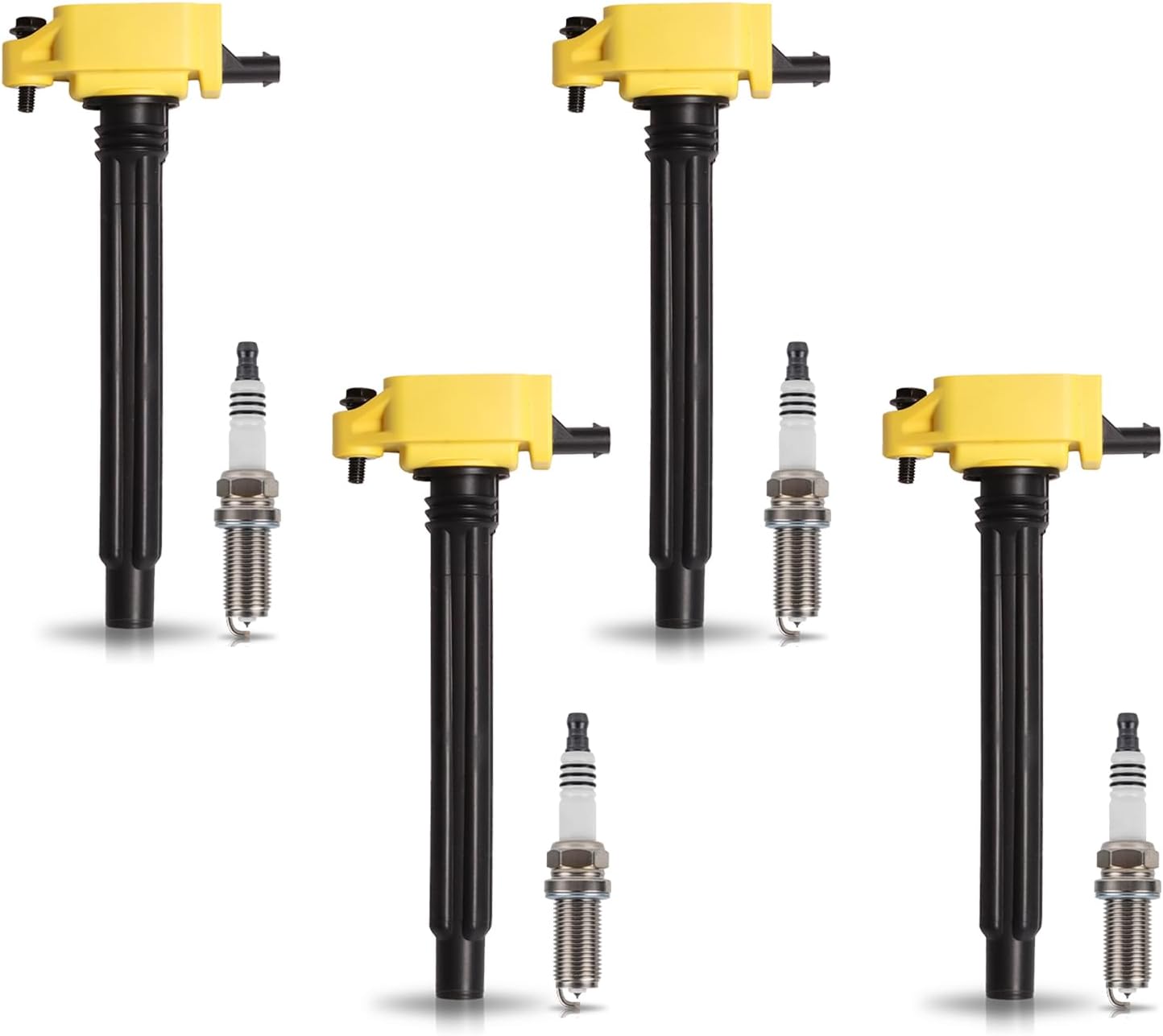 ENA Set of 4 Yellow Ignition Coil with 4 Platinum Spark Plug Compatible with Chrysler Dodge Fiat Jeep 200 Dart Zephyr 500X Cherokee Compass 2.4L Replacement for UF751 68242286AA 0221504037 4505