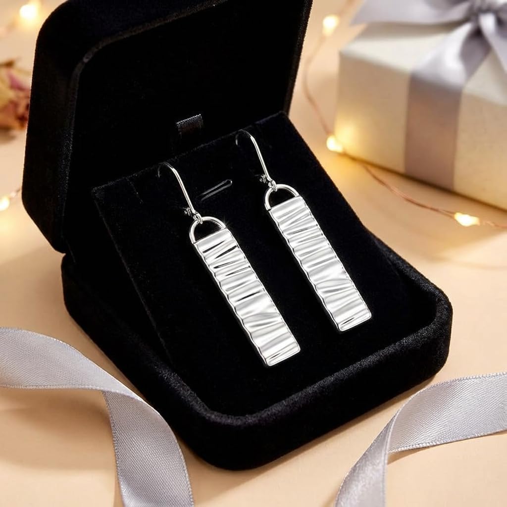 Silver Bar Dangle Earrings for Women, Lightweight Hypoallergenic Leverback Drop Earrings, Fashion Geometric Jewelry Gift for Her - Image 7