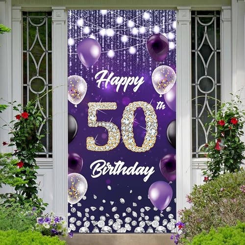 Fondo de cumpleaños 50 años morado 35.43x72.83in BECKTEN miniatura 1