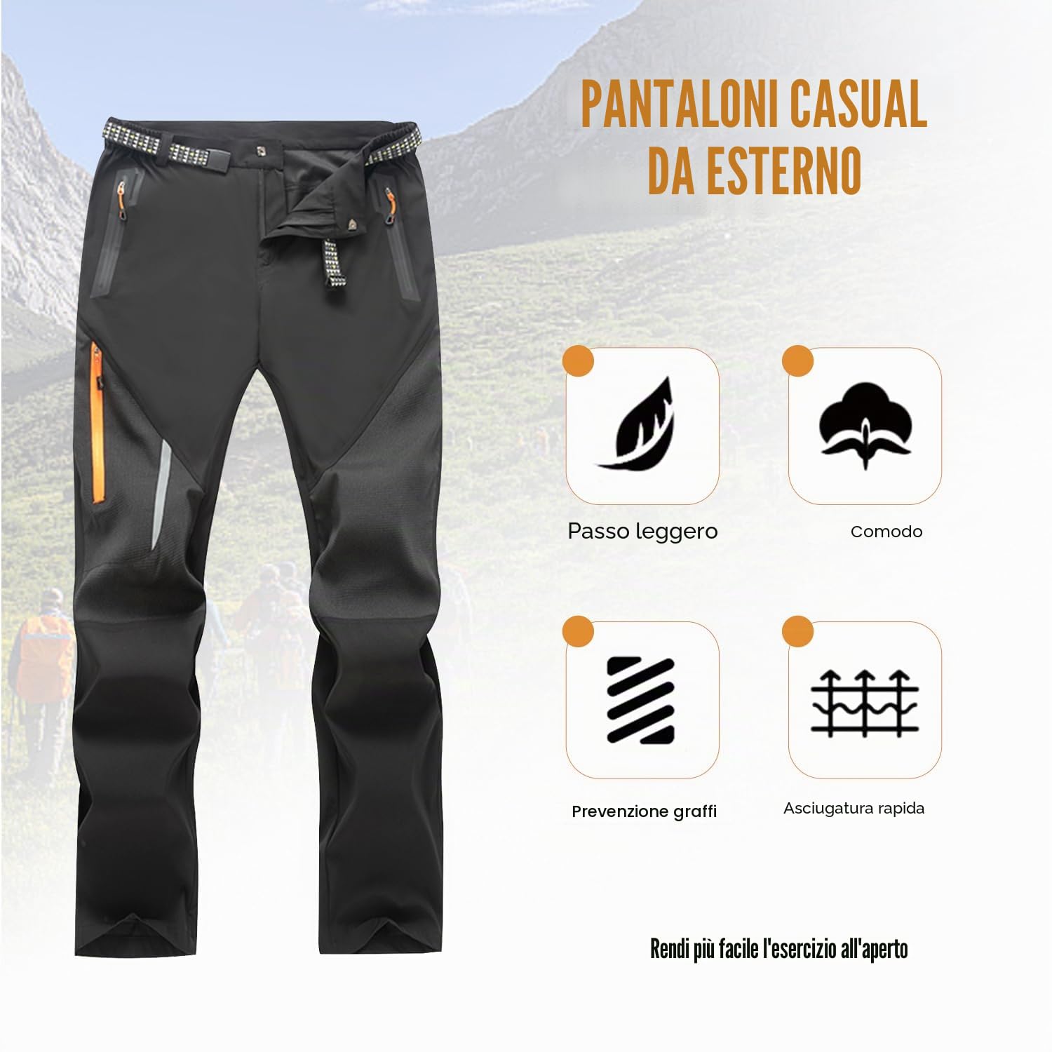 LHHMZ Pantaloni da Trekking Outdoor da Uomo Pantaloni Comodi da Passeggio Pantaloni Casual Leggeri con Tasche con Zip