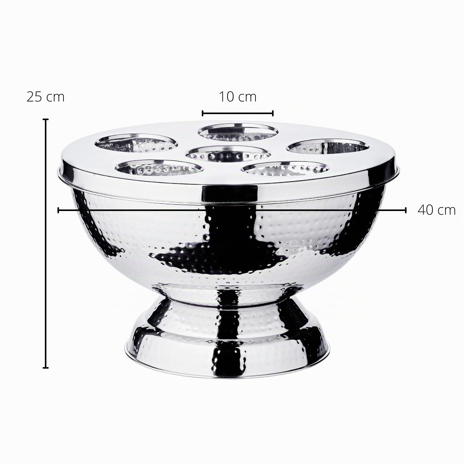 EDZARD Champanera Rockford (Ø 41 cm, H 25 cm), acero inoxidable martillado y pulido espejo, de doble pared, con tapa, para 6 botellas – enfriador de botellas grande, enfriador de vino, cubitera grande