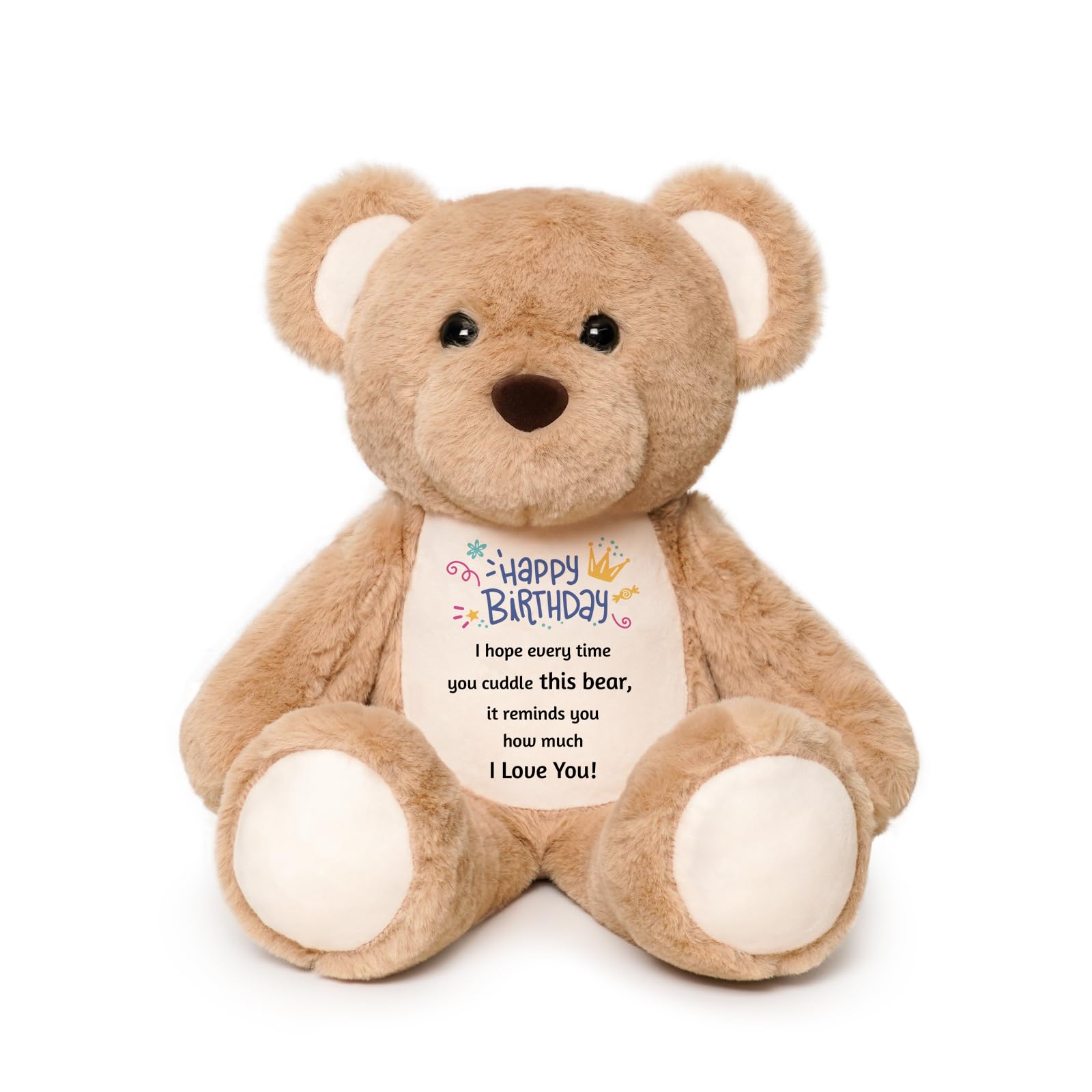 WoollyPearl 15" Happy Birthday Teddy Bear with Heartfelt Message
