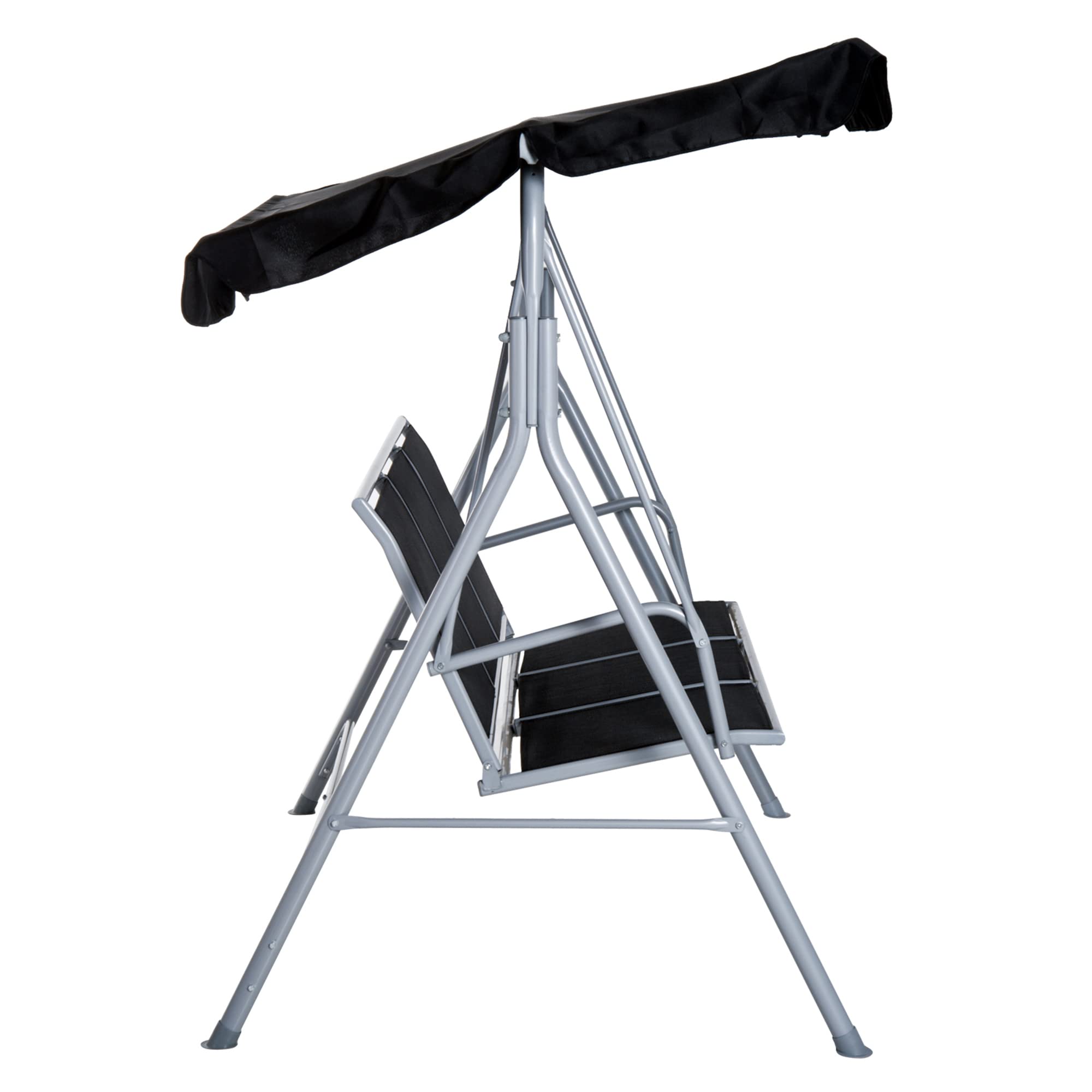 Outsunny Hollywoodschaukel mit verstellbarem Sonnendach, 3-Sitzer Gartenschaukel mit Anti-Rutsch-Füßen, Schaukelbank belastbar bis 240 kg, Gartenliege für Garten, Terrasse, 171x108x154cm, Schwarz