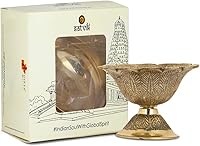 Vista 8 de SATVIK - 1 pieza de latón en forma de flor Diya diseño grabado Devdas Metal Akhand Dia Festival Diwali Puja Pooja Mandir Home Temple Oil Lamp