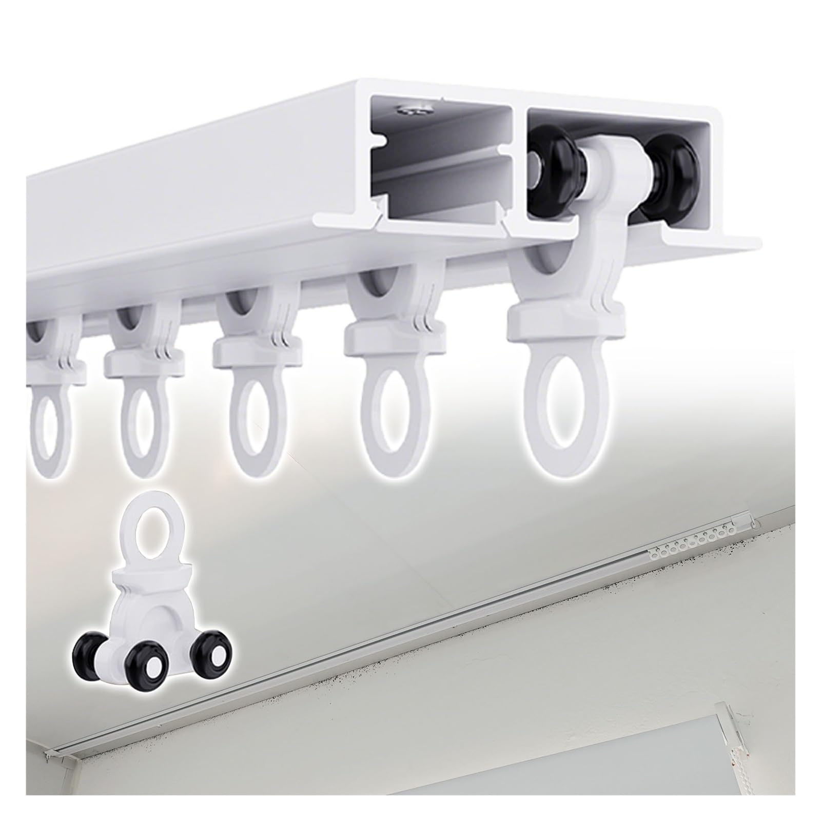 Rail de rideau durable et robuste en aluminium blanc avec longueur ajustable