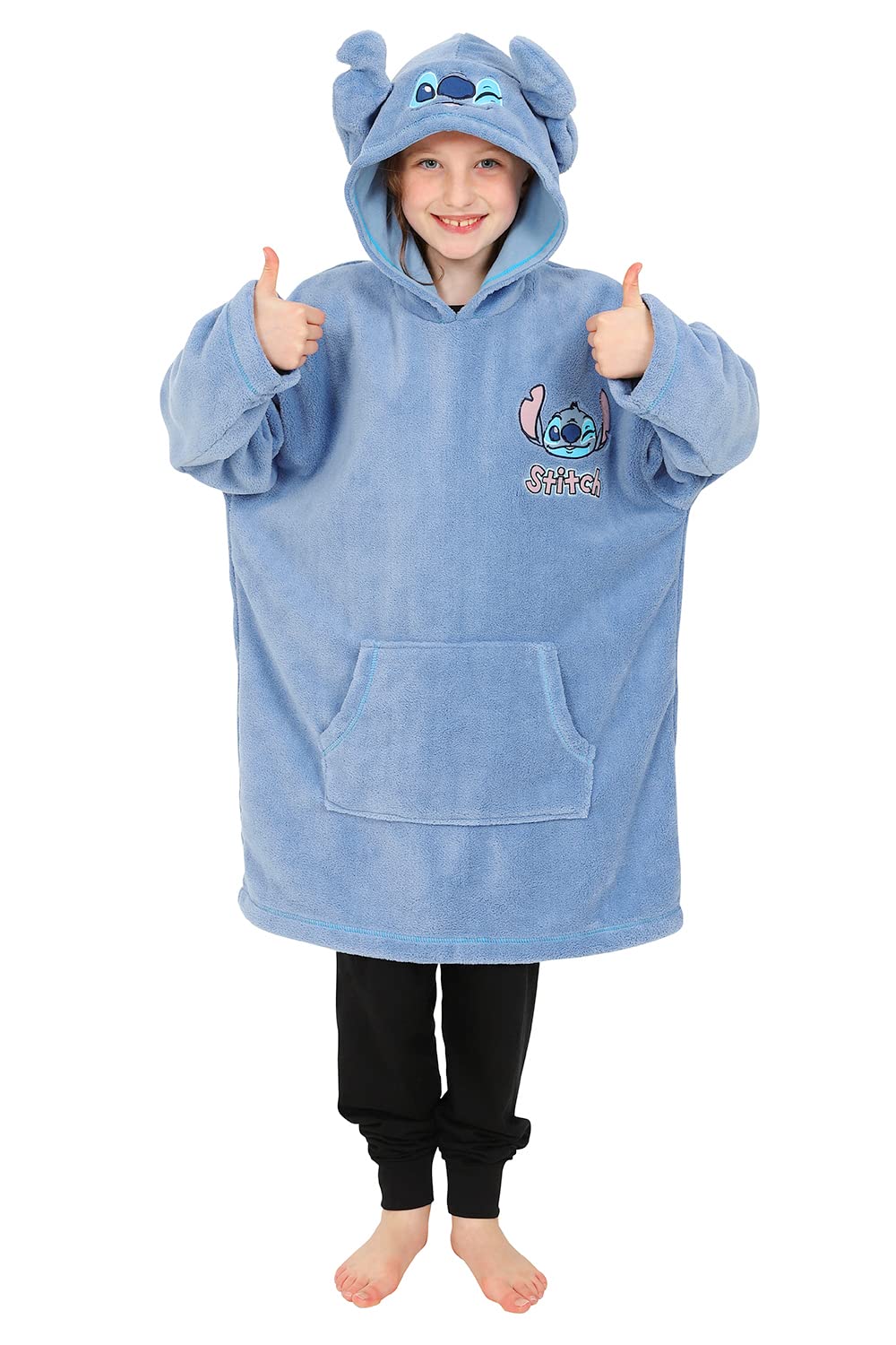 Disney Girls Blue Lilo And Stitch Hoodie, Oversized Fleece Blanket Hoodie
