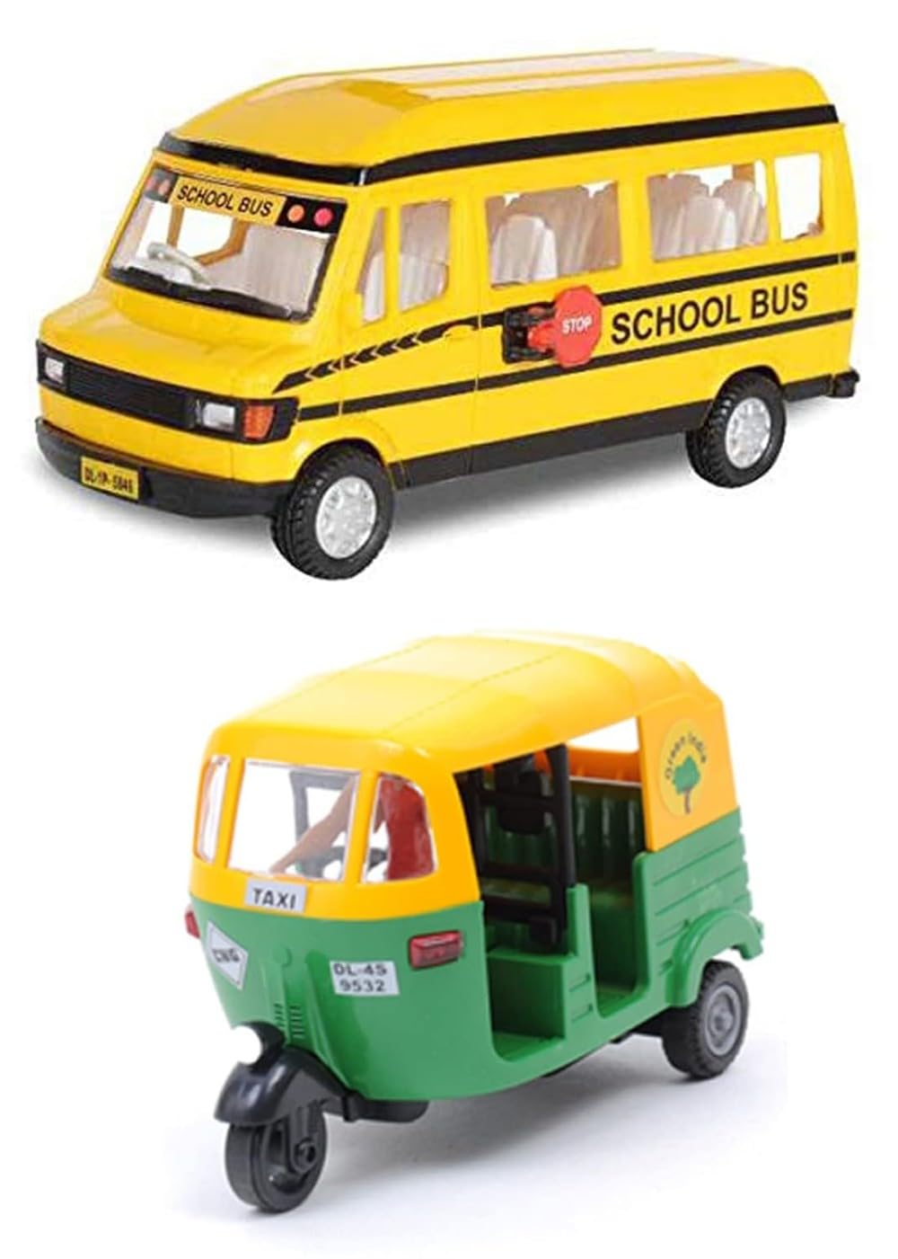 Pull Back Action School Bus and CNG Auto Rickshaw Toys Set,Miniature Model Vehicle Toys, Ideal Gift for Kids Age 3+ Years - Pack of 2 (Multicolor) (B0BRQL2BRP) Amazon Price History, Amazon Price Tracker