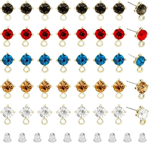 SUPERFINDINGS 40 piezas de diamantes de imitación de 5 colores para aretes de aleación con lazo para hacer aretes de bricolaje
