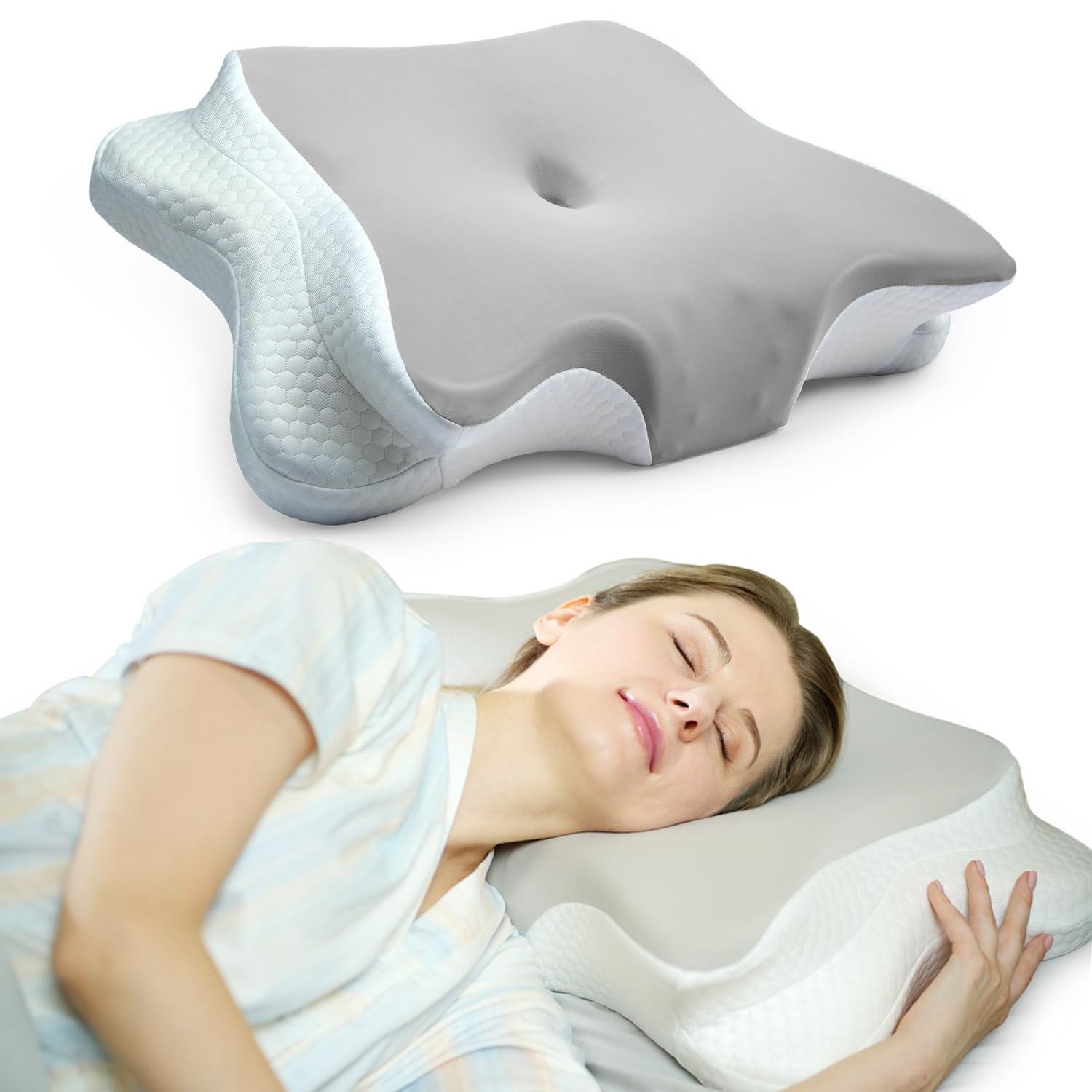 Newpol Comfort Memory Foam Pillow for Neck Pain Relief & Cervical Support - Cooling Material Ergonomic Bed Massage Pillow for Side/Back/Stomach Sleepers