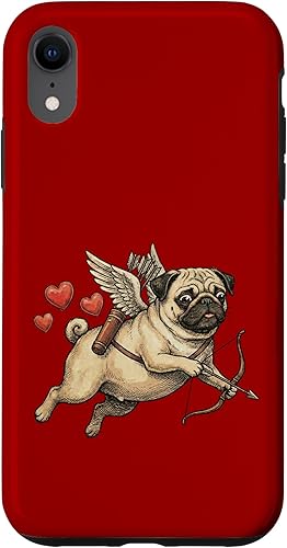 Vintage Pug Cupid Dog Flying with Bow and Arrow Hearts Case for iPhone XR