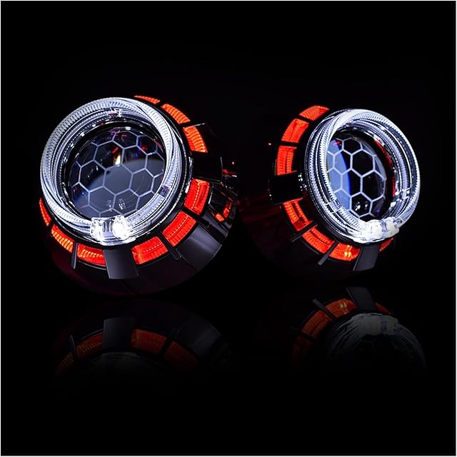 2.5inch Honeycomb Blue Coating Bi Xenon Projector Lens H1 Headlight H4 H7 Base Adapter Ring (Color : A white red)