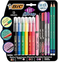 Kit Lettering BIC, c/ 6 Brush Pens + 1 Pincel Marcador Pastel Rosa + 2 Intensity Ponta Fina + 2 Intensiy Ponta Média + 2 Lápis Pretos, 971080, Multicor