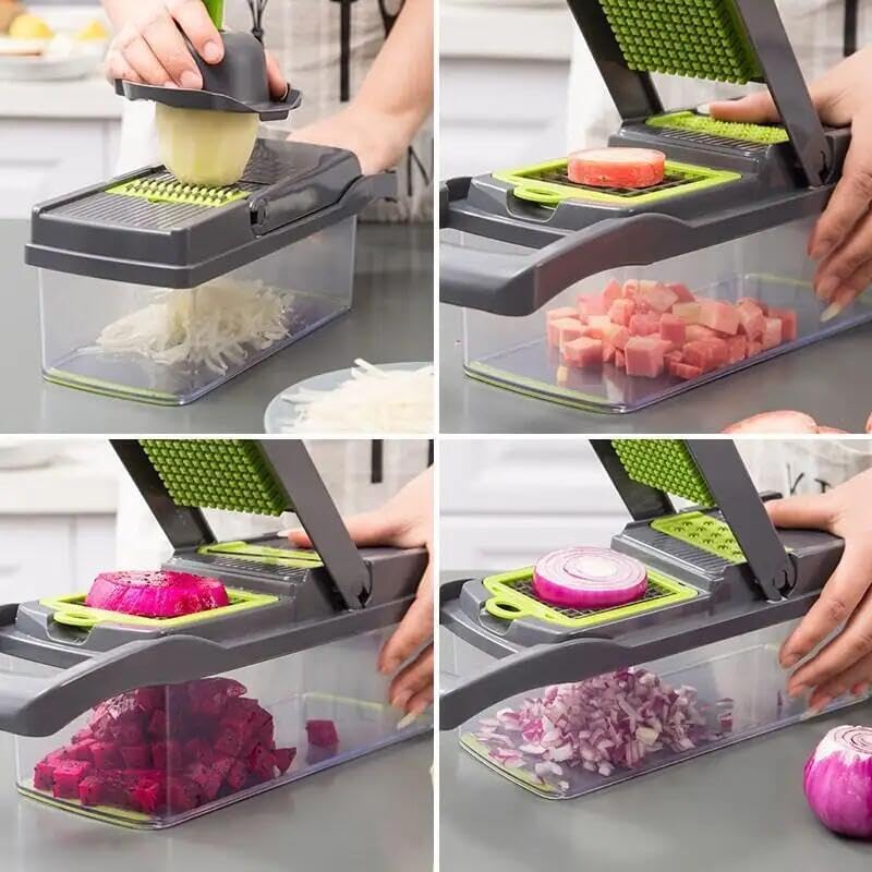 Miniatura 3 de Premium Kitchen Multi 12 en 1 Manual Mandolina Frutas Verduras Cortador Cebolla Dicer Verduras Cortador Vegetal Picador