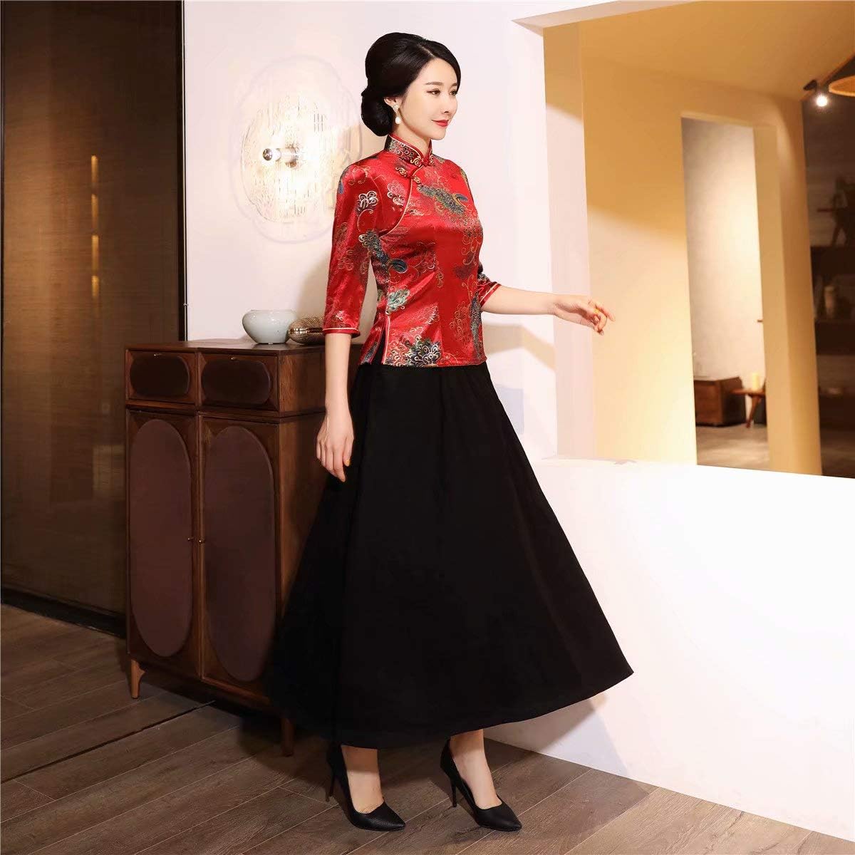 Shanghai Story Chinese Cheongsam Shirt 3/4 Sleeve Velvet Chinese Blouse for Women - Image 9