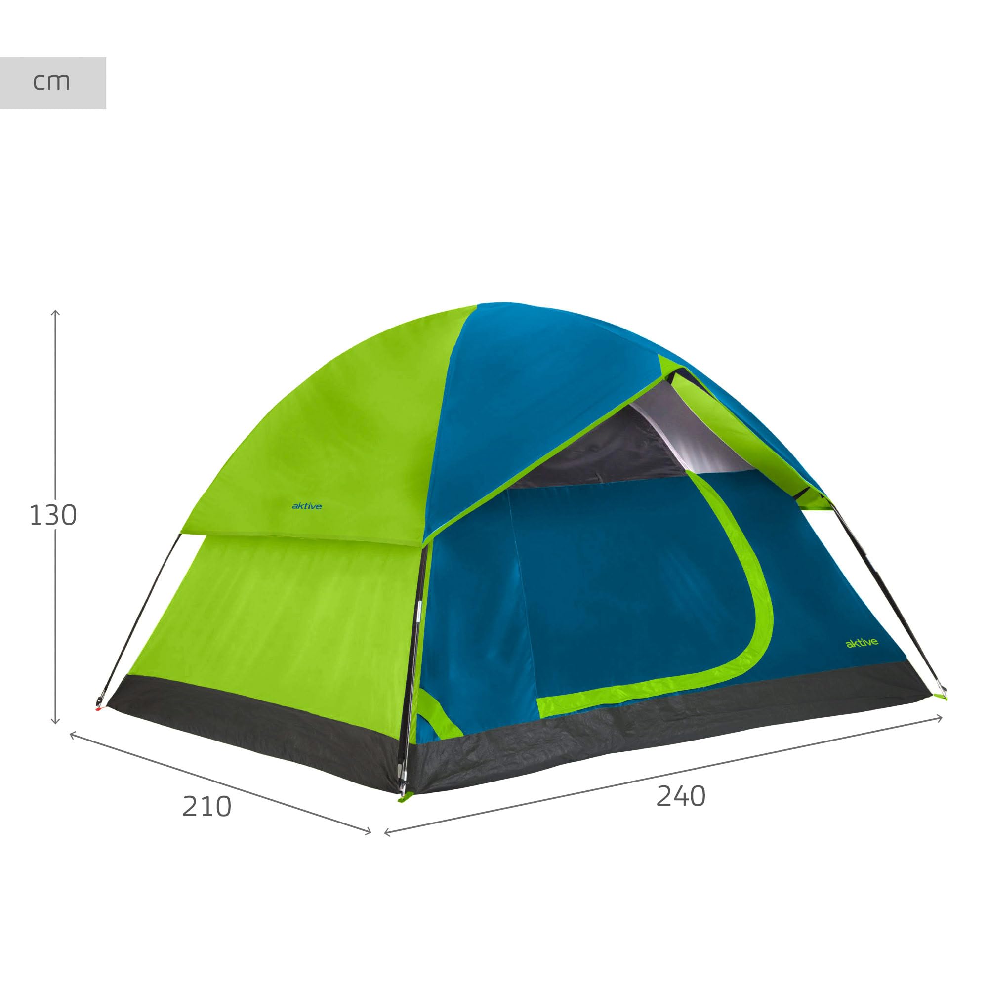 Aktive 52999 - Tenda igloo 4 uomini a doppio tetto | Dimensioni 240x210x130cm | Doppio tetto antipioggia, doppia porta con cerniera e zanzariera superiore | Tenda da campeggio