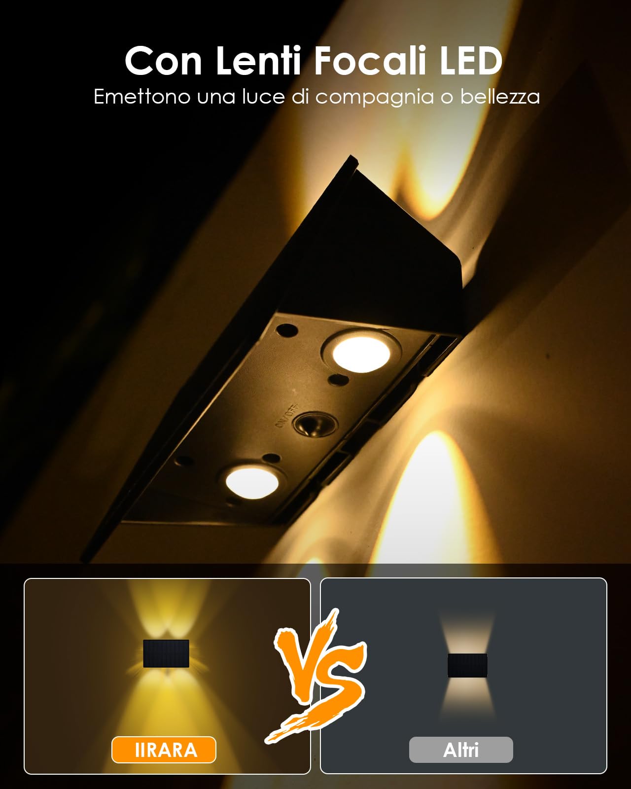 IIRARA Lampada Solare da Esterno Bianca Calda e RGB Applique da Esterno Solare Basso e Alto Lampade Solari a LED da Esterno Impermeabile 2 Articoli Lampade da Esterno Giardino 120 Lumi per Cortile