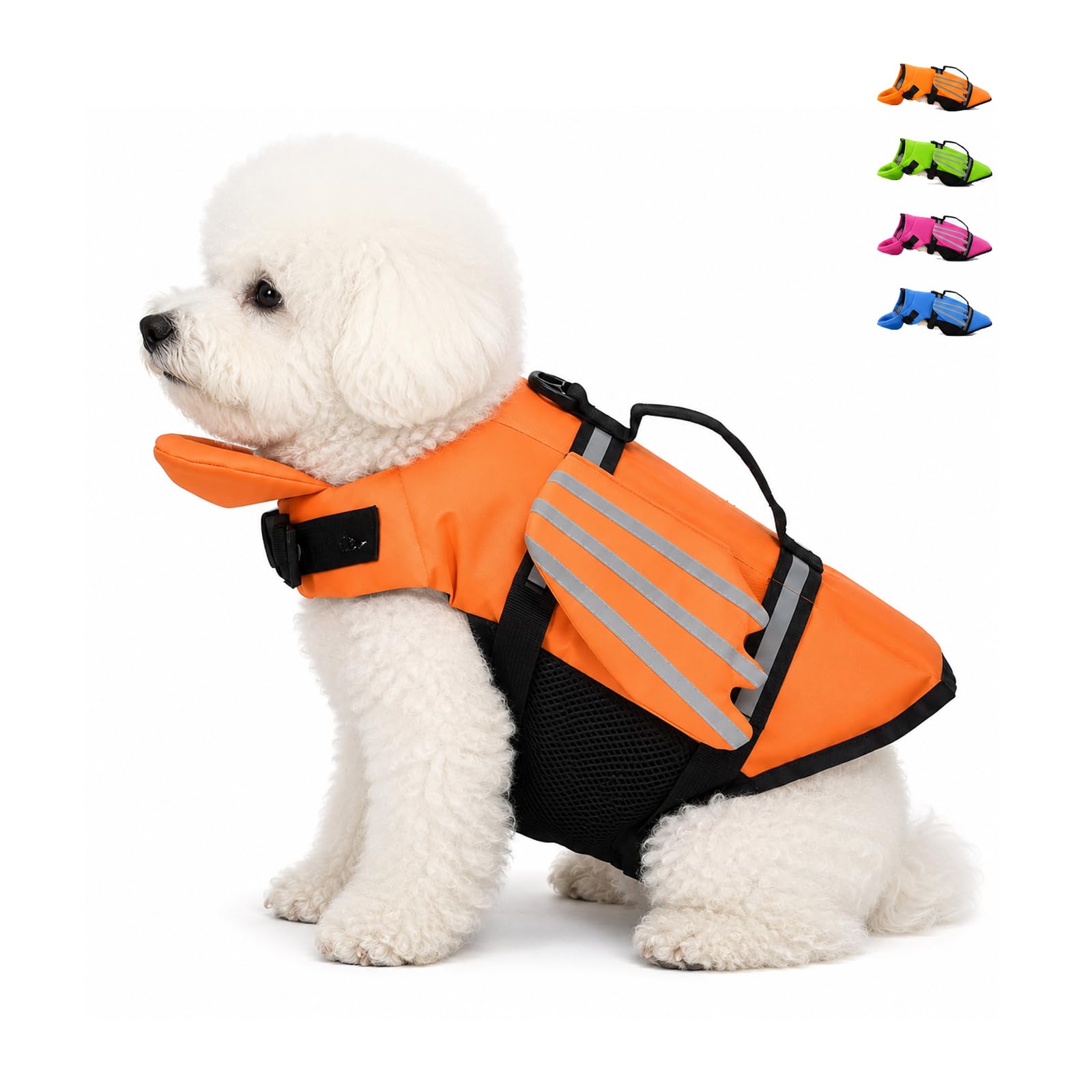 Dog Life Jacket with Chin Float, High Buoyancy Pet Life Vest with Handle and Reflective Strip, High Visibility Adjustablet for Small, Medium and Large Dogs (Orange,X-Large)