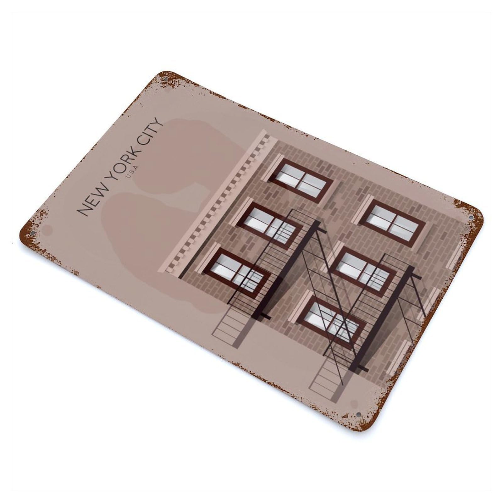 Rust Effect New York City Snippet Weathered Tin Sign 11.8"x7.9", Shabby Chic Decor for Cafe, Home Bar And Lounge Decor
