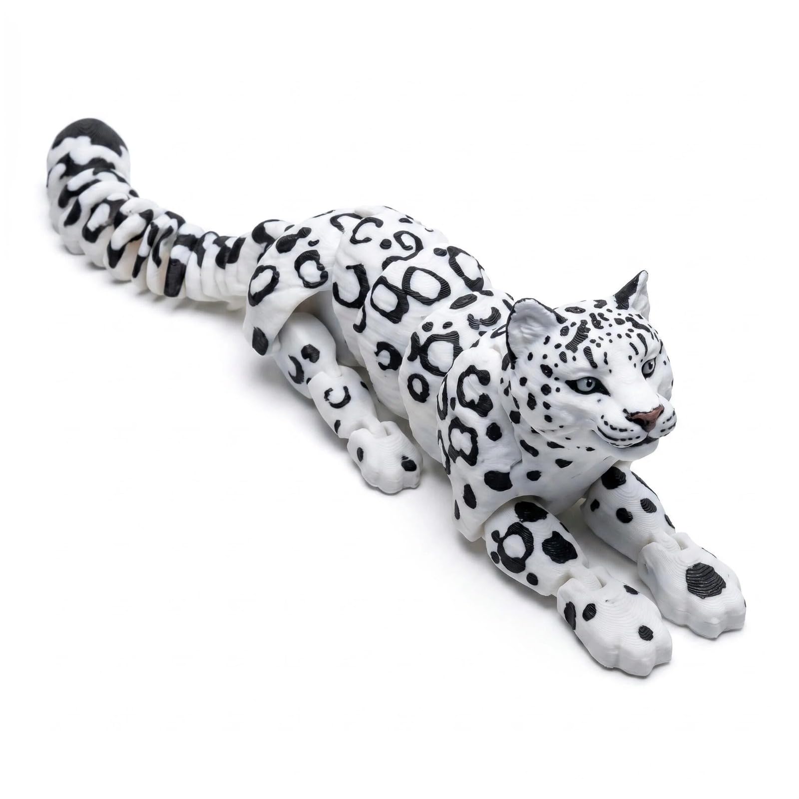 Realistic Poseable Snow Leopard, 3D Printed Articulated Animal Model with Flexible Joints, Lifelike Desk Decor and Fidget Toy for Adult Collectors and Nature Lovers (White)