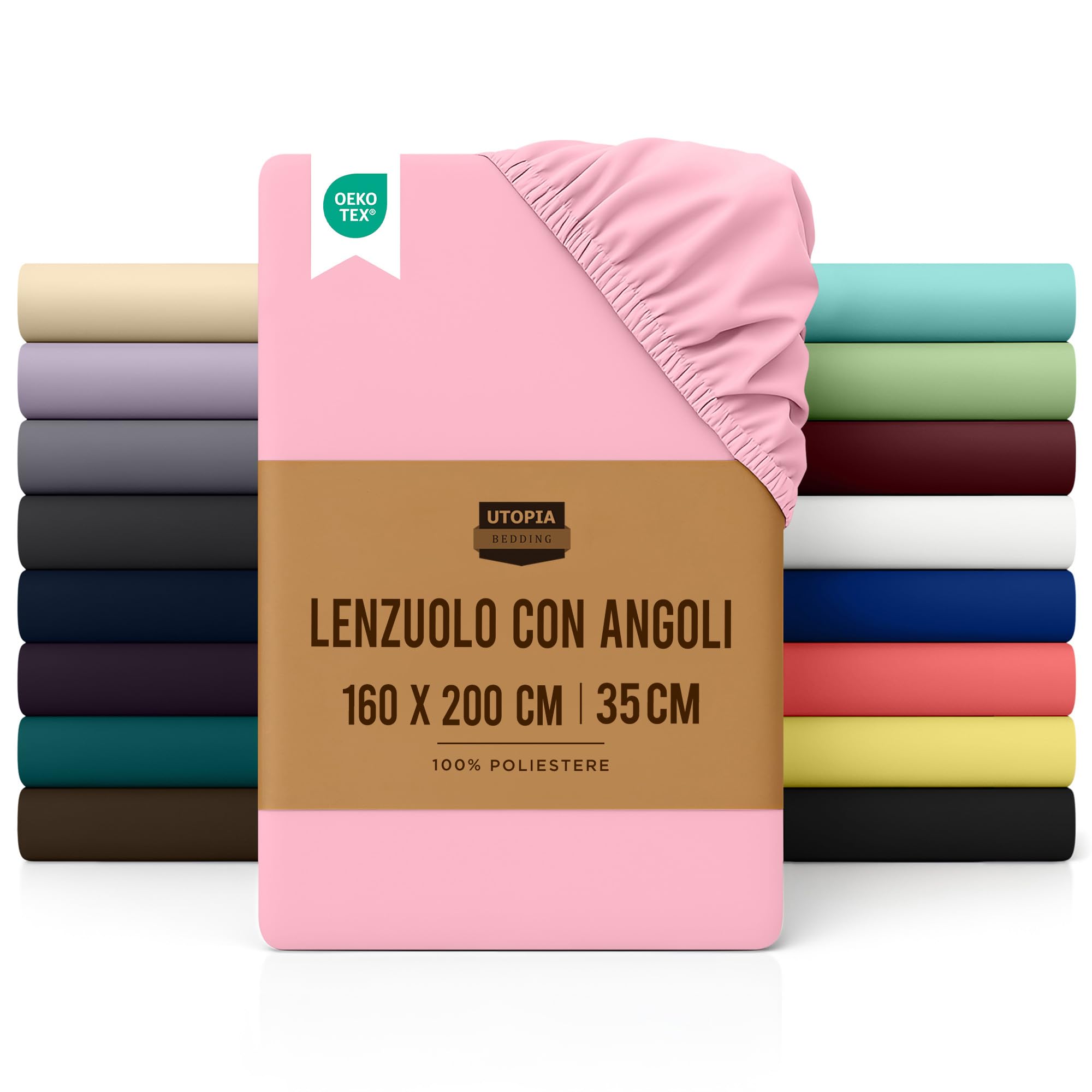 Utopia Bedding Lenzuolo con Angoli Due Piazze Matrimoniale - 160x200cm - Rosa - Certifié Oeko-TEX - Microfibra di Poliestere Spazzolato -Lenzuolo Sotto con Angoli Elasticizzato