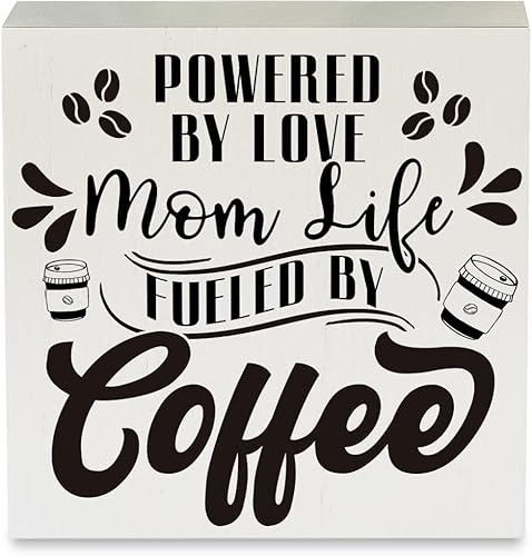 Miniatura 1 de Cartel de madera de café rústico con texto en inglés Mom Life Powered by Love Fueled by Coffee para caja de madera, letrero decorativo de país,