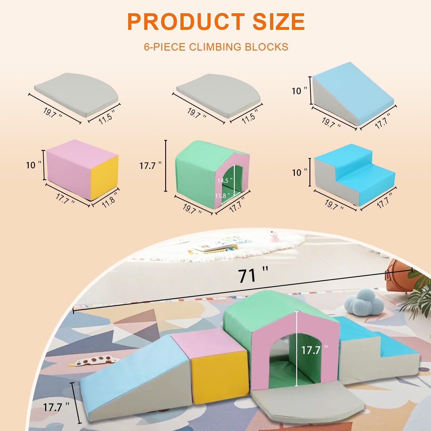 MFUN Soft Climbing Toys for Toddlers & Baby, 6-Piece Foam Climbing Blocks, Kids Playground Climbers & Play Structures, Waterproof & Easy to Clean (Pink, 6-Piece)
