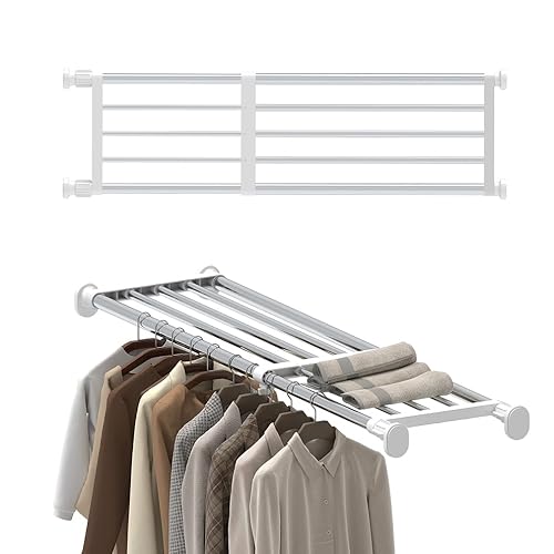 Hershii Expandable Shelf Rod Closet System Heavy Duty Clothes Hanger