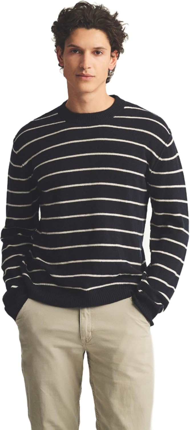 NAADAM Mens Lightweight Reversible Cashmere Striped Crewneck Sweater