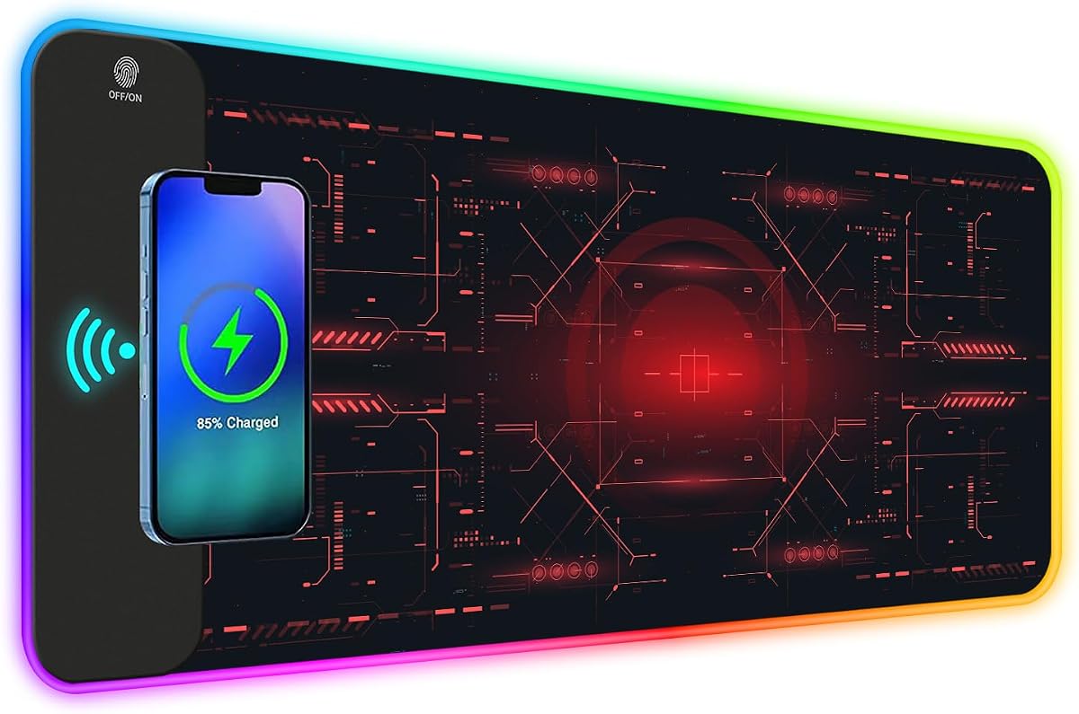 ToLuLu Alfombrilla de ratón de carga inalámbrica para juegos RGB, alfombrilla de ratón LED con 10 modos de luz | Alfombrilla para teclado de computadora de 5/7,5/10/15 W, alfombrilla de escritorio grande extendida de 800x300x4 mm para juegos, MacBook, computadora portátil, PC, Cool Red