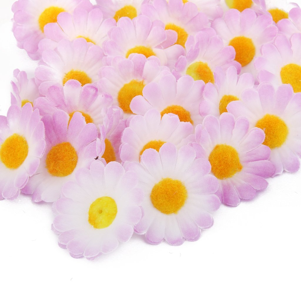 KSHGTB 100pcs Artificial Daisies Flowers, Silk Real Touch Fake Flowers for DIY Crafts, Wedding Party Decoration, Home Decor (White & Yellow)