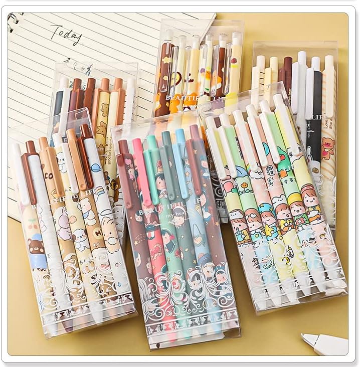 Miniatura 6 de 6 bolígrafos Kawaii de gel retráctiles, bonitos bolígrafos de gel con punta bala estética, suministros de oficina para estudiantes creativos para el