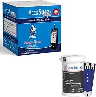 AccuSure Simple Blood Glucose Test 100 Strips, 2 X 50 Test Strip (Multicolor)