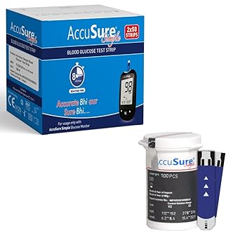 AccuSure Simple Blood Glucose Test 100 Strips, 2 X 50 Test Strip (Multicolor)