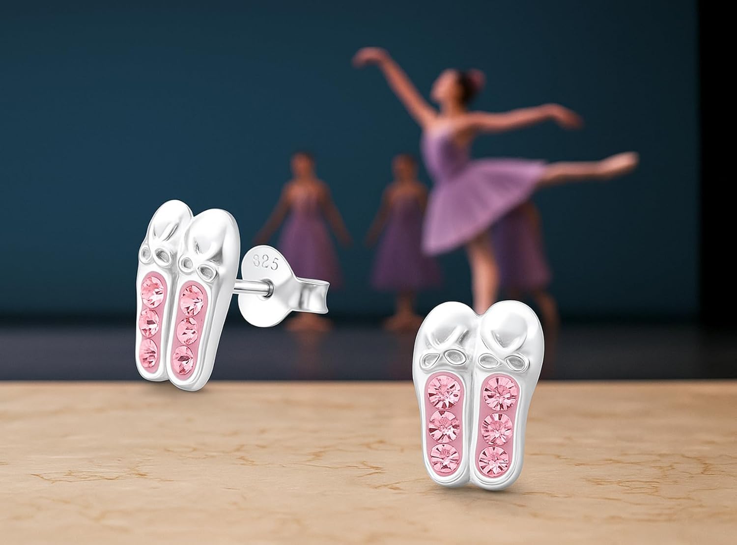 Ballerina Ballet Shoes 925 Sterling Silver Stud Earrings, Tiny Minimalist Dance Jewelry, Pink Crystal Accent - Image 7