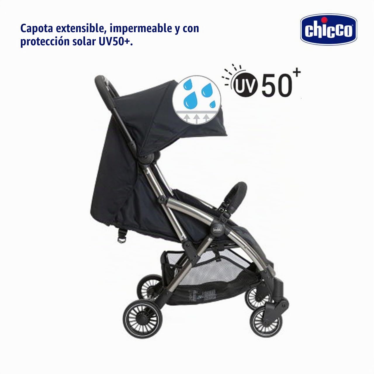 Chicco Silla Paseo Bebé Cheerio, Cochecito 0 Meses a 15 kg Ligero, Compacto, Plegable, Reclinable con Posición para Dormir, Cierre Automático en 1 Movimiento, Capota para Lluvia, Color Negro, 1 Unidad