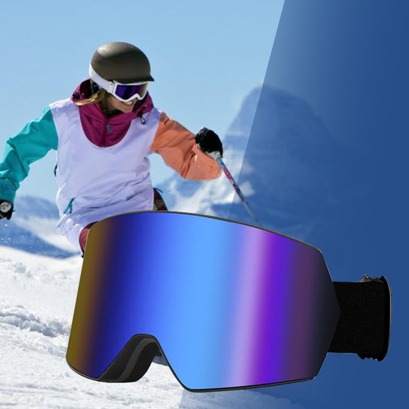 Occhiali da snowboard | Occhiali da neve sopra gli occhiali – Antivento Sci Anti-fog Doppio strato per bambini, ragazzi, Ragazzi e Ragazze per Adulti Giovani