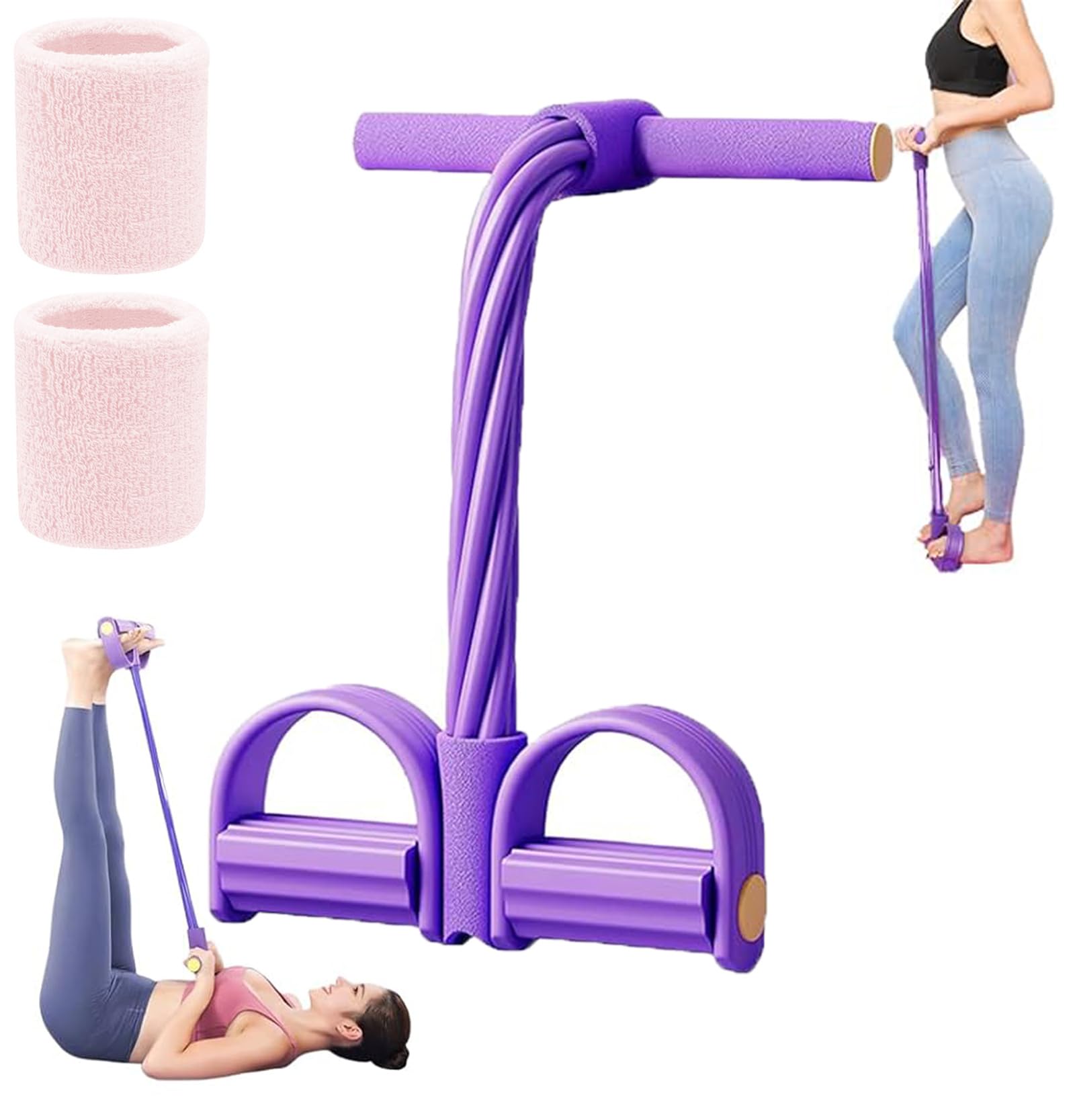 Gentle Gains Exercise Band, Multifunction Pedal Resistance Band Trainer, for Ab Workout, Weight Loss, Yoga & Home Fitness (Purple)