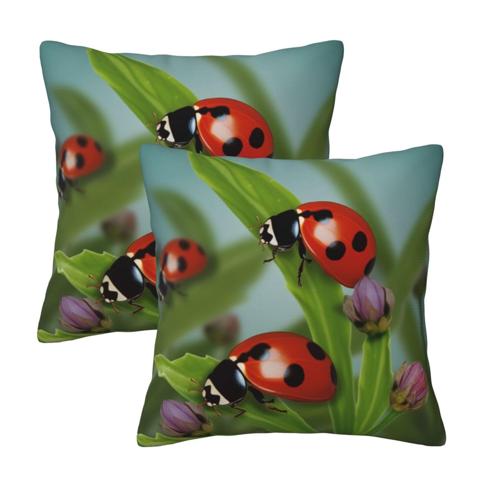 Ladybug Throw Pillow Cases 2 Pack Square Pillowcases Soft Pillow Protectors for Couch Livingroom Sofa Bed Office Car,40x40 CM