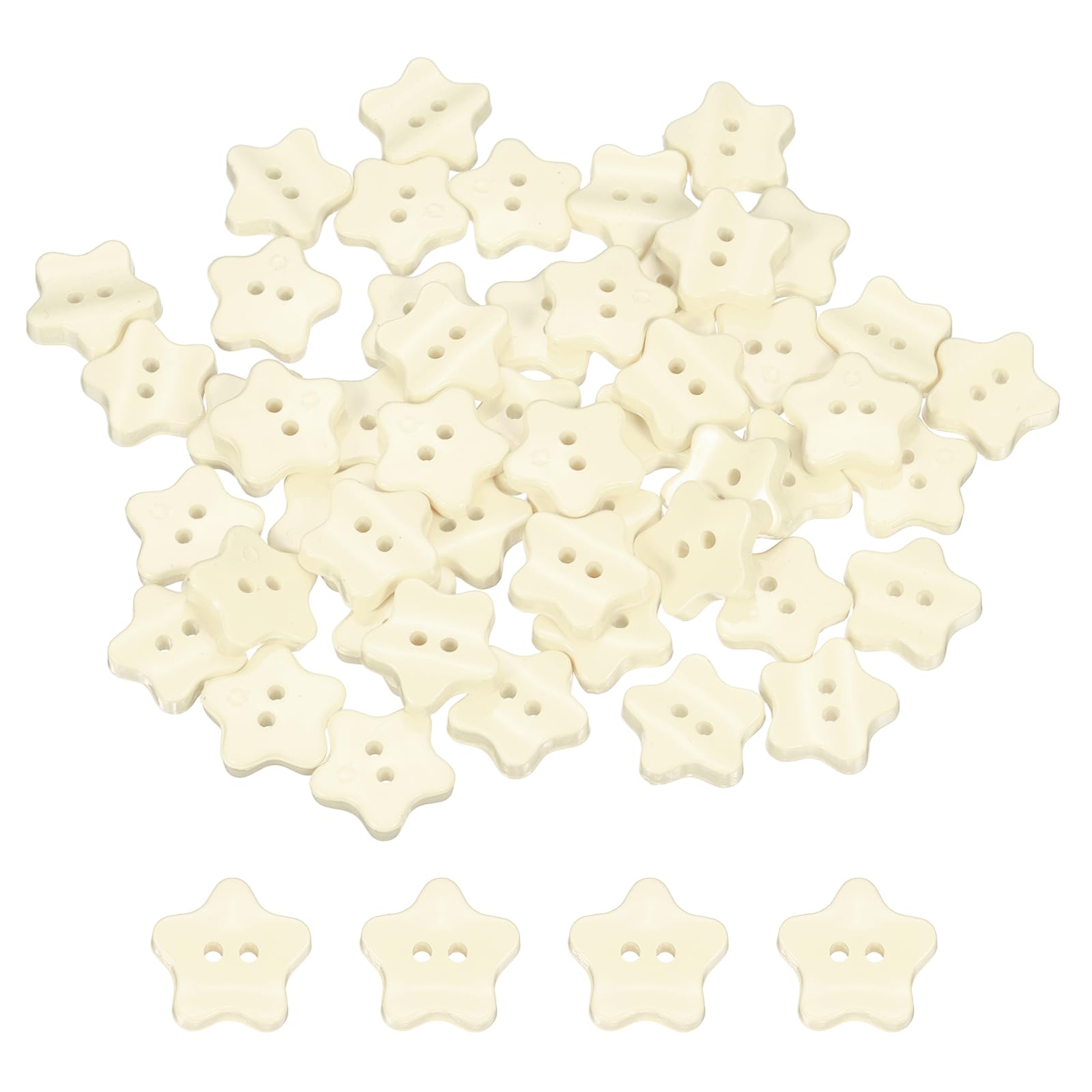 sourcing map 50Pcs Resin Buttons, 11/16" (18mm) 2 Holes Solid Color Sewing Craft Shirt Buttons for Sewing Blouse Coat Windbreaker Hat Doll Decoration DIY Crafts (Star, Beige)