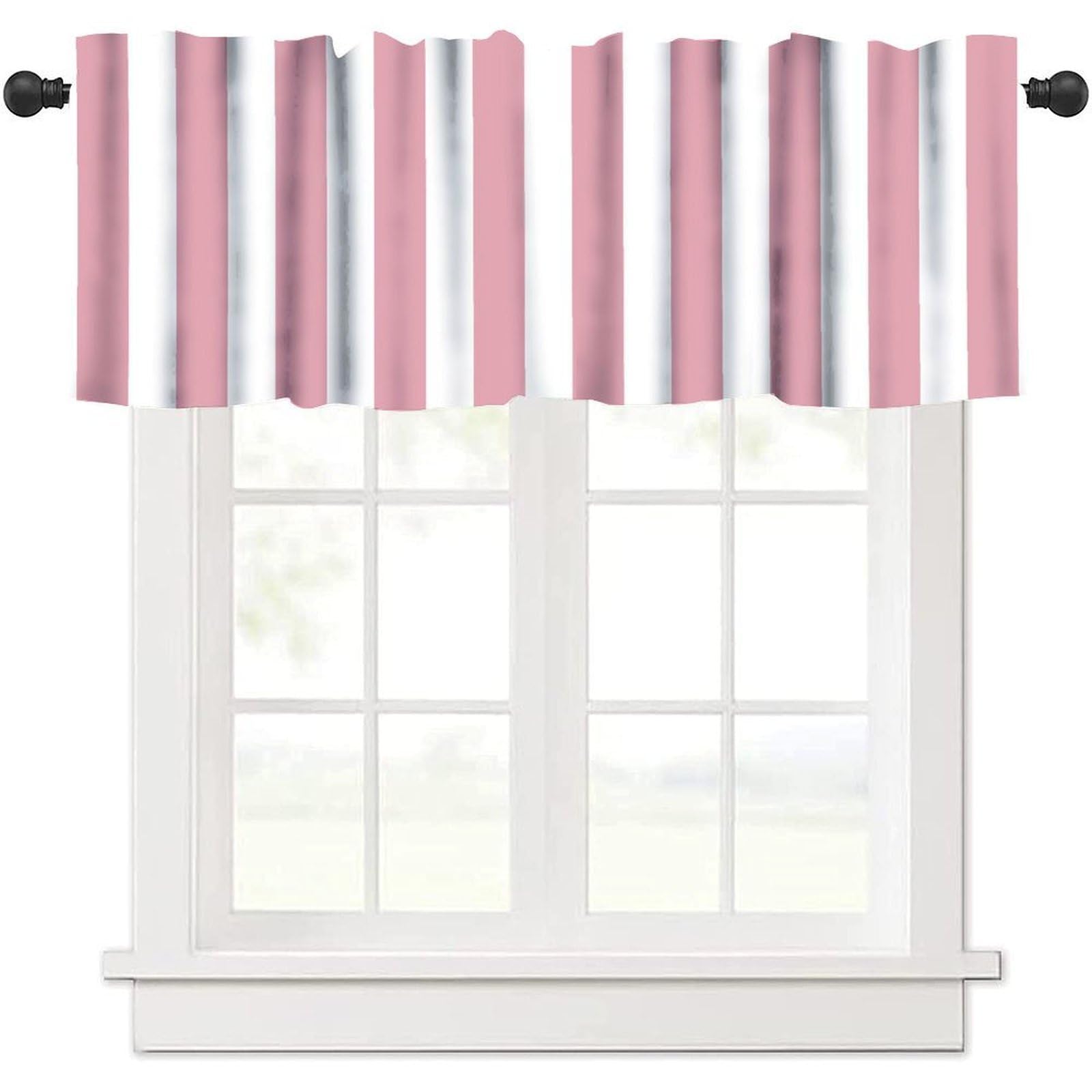 moderw Striped Window Valance Curtains, Retro Vintage Pink and White Vertical Stripe Abstract Classic Aesthetic Art Simple Lines Valance Curtain for Farmhouse Girls Kids Bedroom 54x18inch