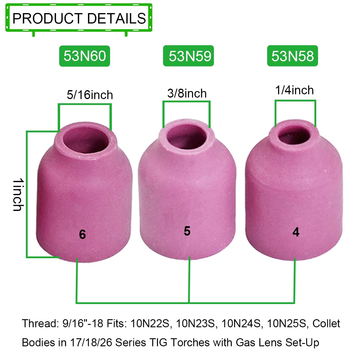 para TIG Kit de Lentes de Gas para soplete de Soldadura #10 Glass Cup Kit, para TIG Welding Torch Accessories Stubby Gas Lens para DB SR WP 17 18 26